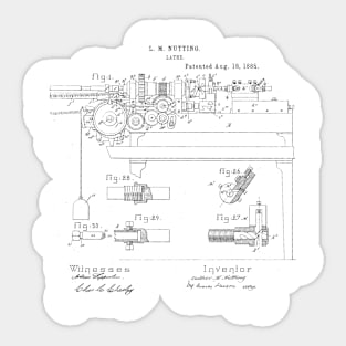 Lathe Woodworking Vintage Patent Hand Drawing Sticker